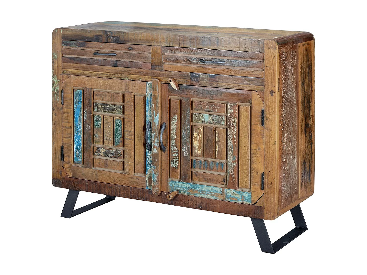 Commode exclusive en bois recyclé multicolore