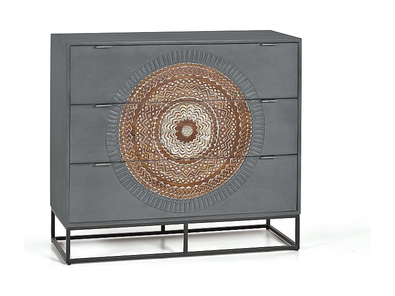 Commode en manguier et pieds en métal gris et marron