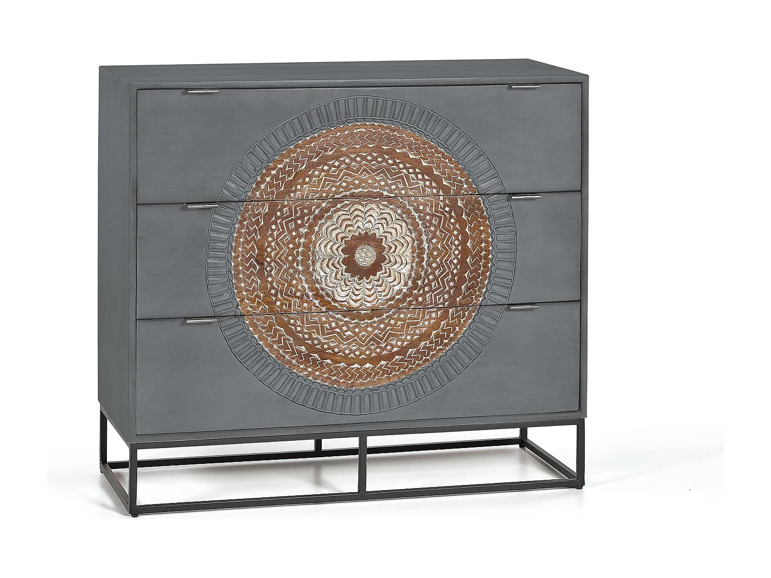 Commode en manguier et pieds en métal gris et marron