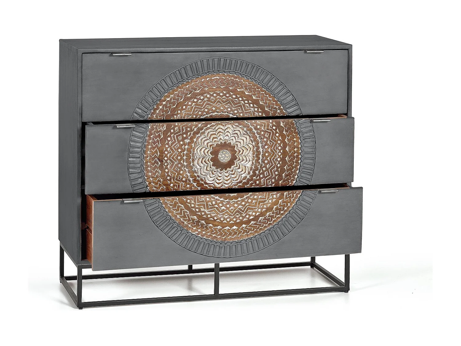 Commode en manguier et pieds en métal gris et marron