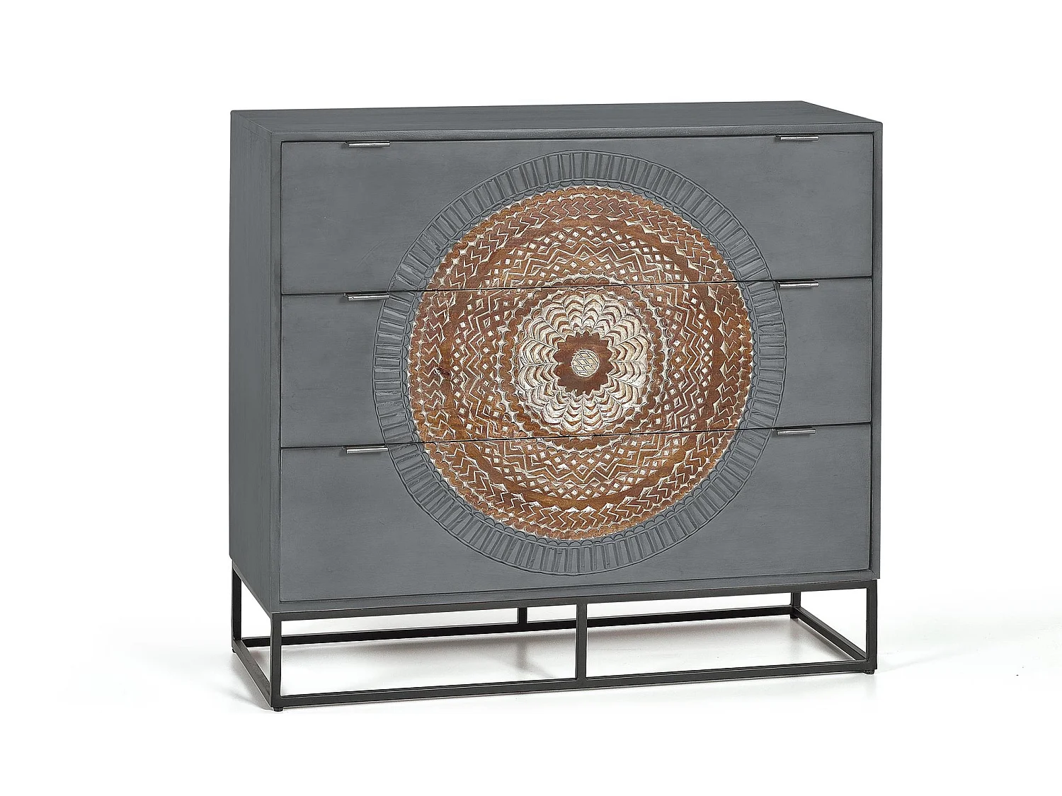 Commode en bois de manguier 100 cm, style industriel ethnique contemporain - 90 x 100 x 40 cm