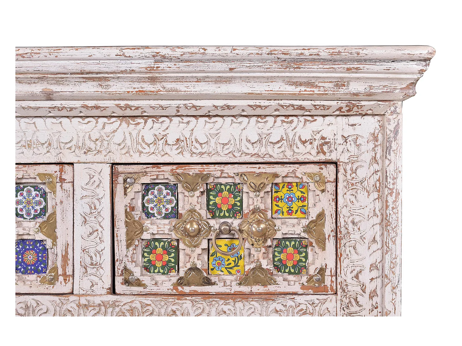 Kommode aus Mangoholz mit Keramikdetails