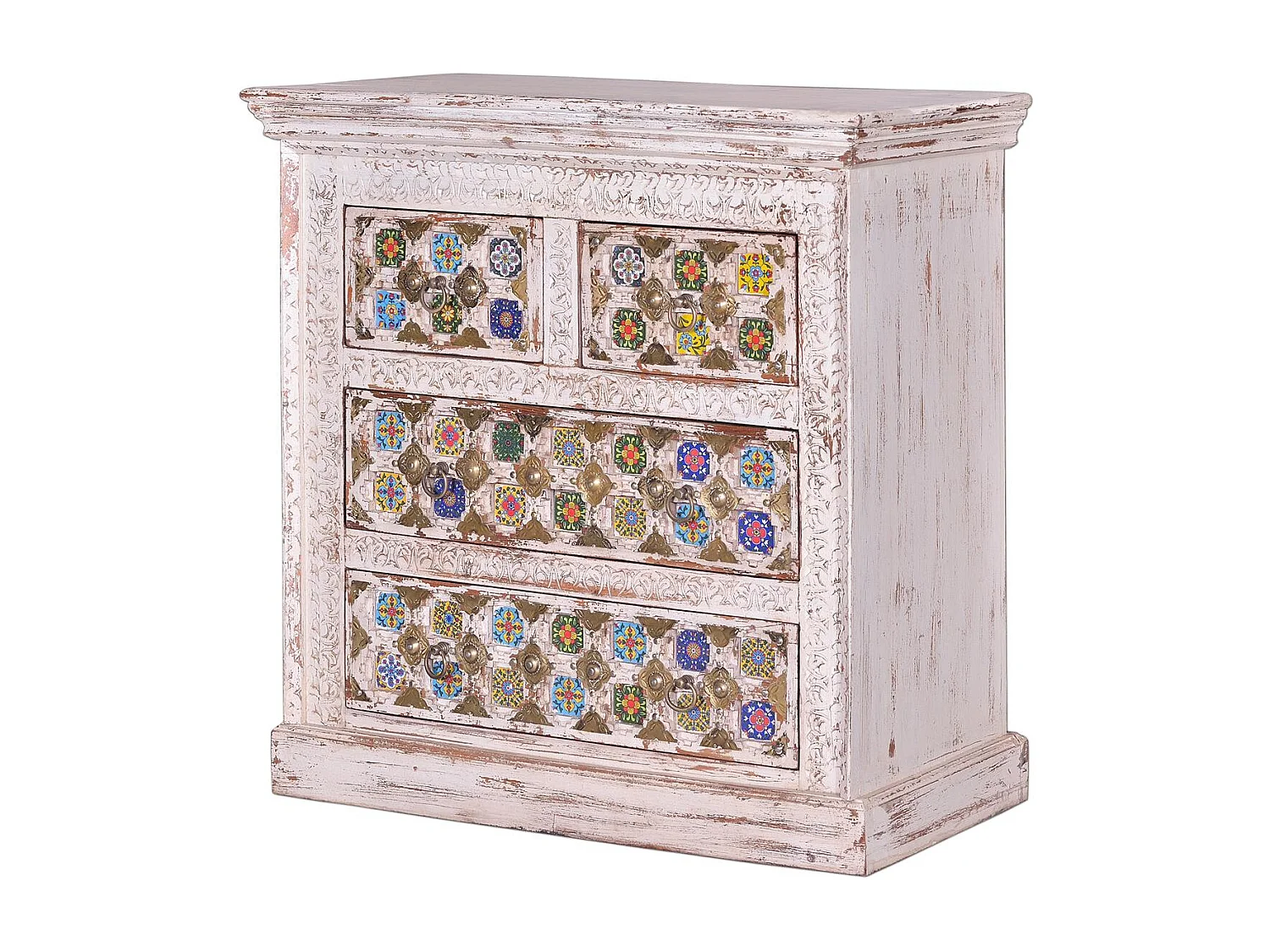 Commode en bois de manguier avec détails en céramique