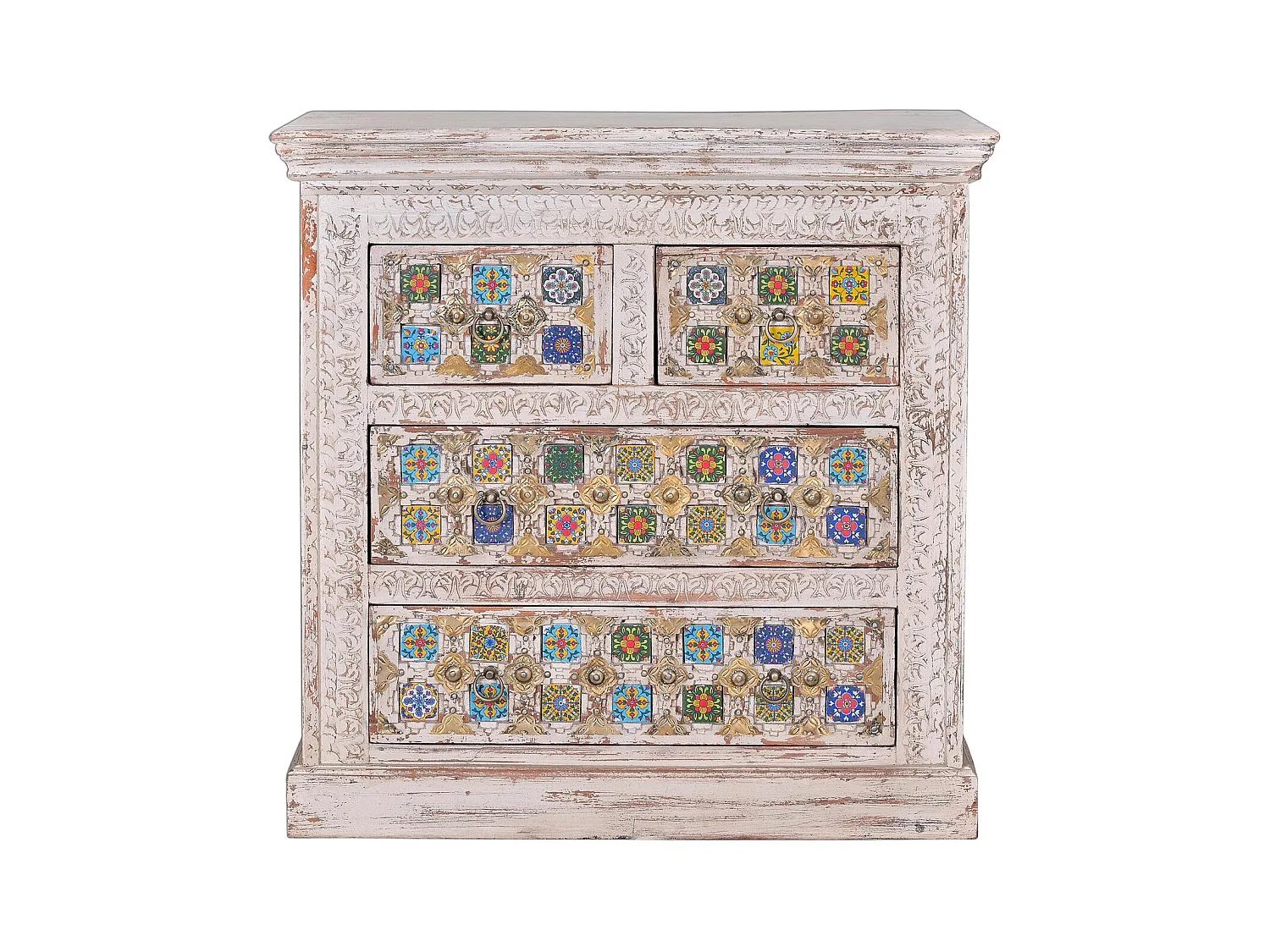 Commode en bois de manguier avec détails en céramique