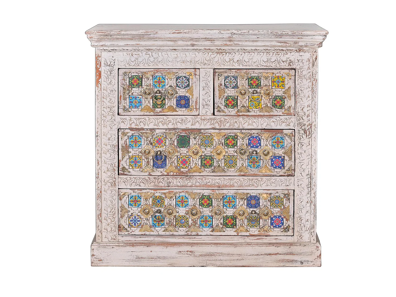 Commode en bois de manguier 90 cm, style méditerranéen moderne - 90 x 90 x 40