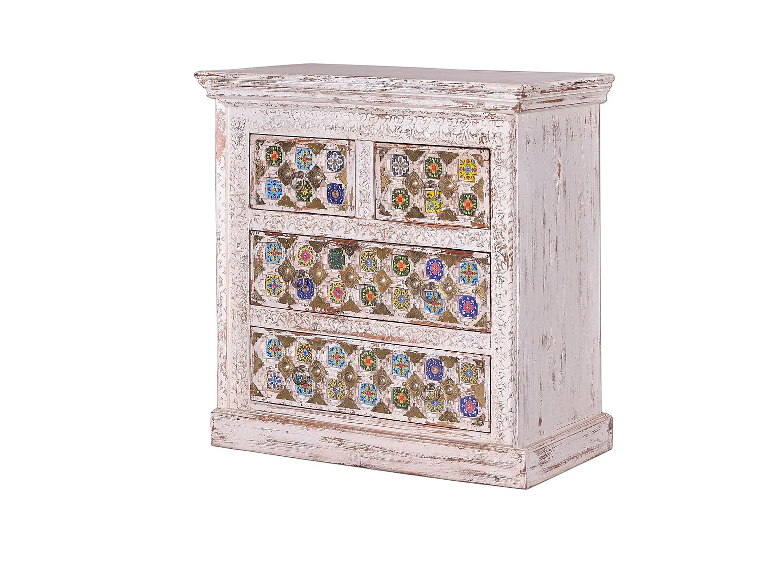 Commode en bois de manguier 90 cm, style méditerranéen moderne - 90 x 90 x 40