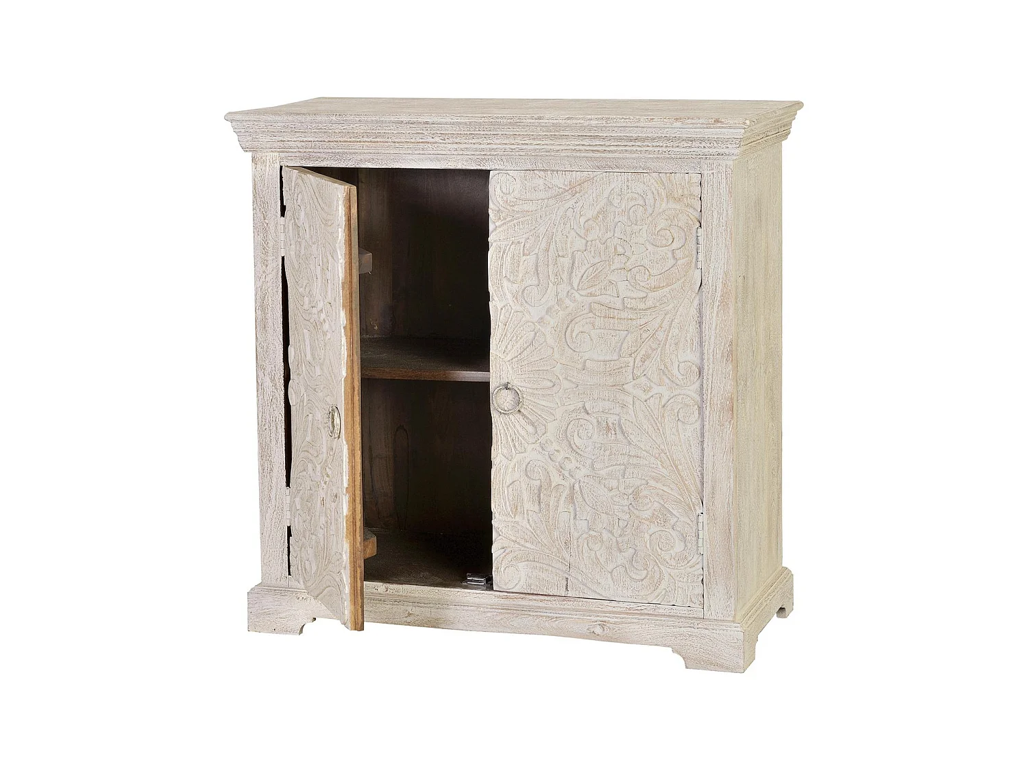Commode en bois de manguier 90 cm, style provençal rustique avec une touche ethnique - 90 x 90 x 40