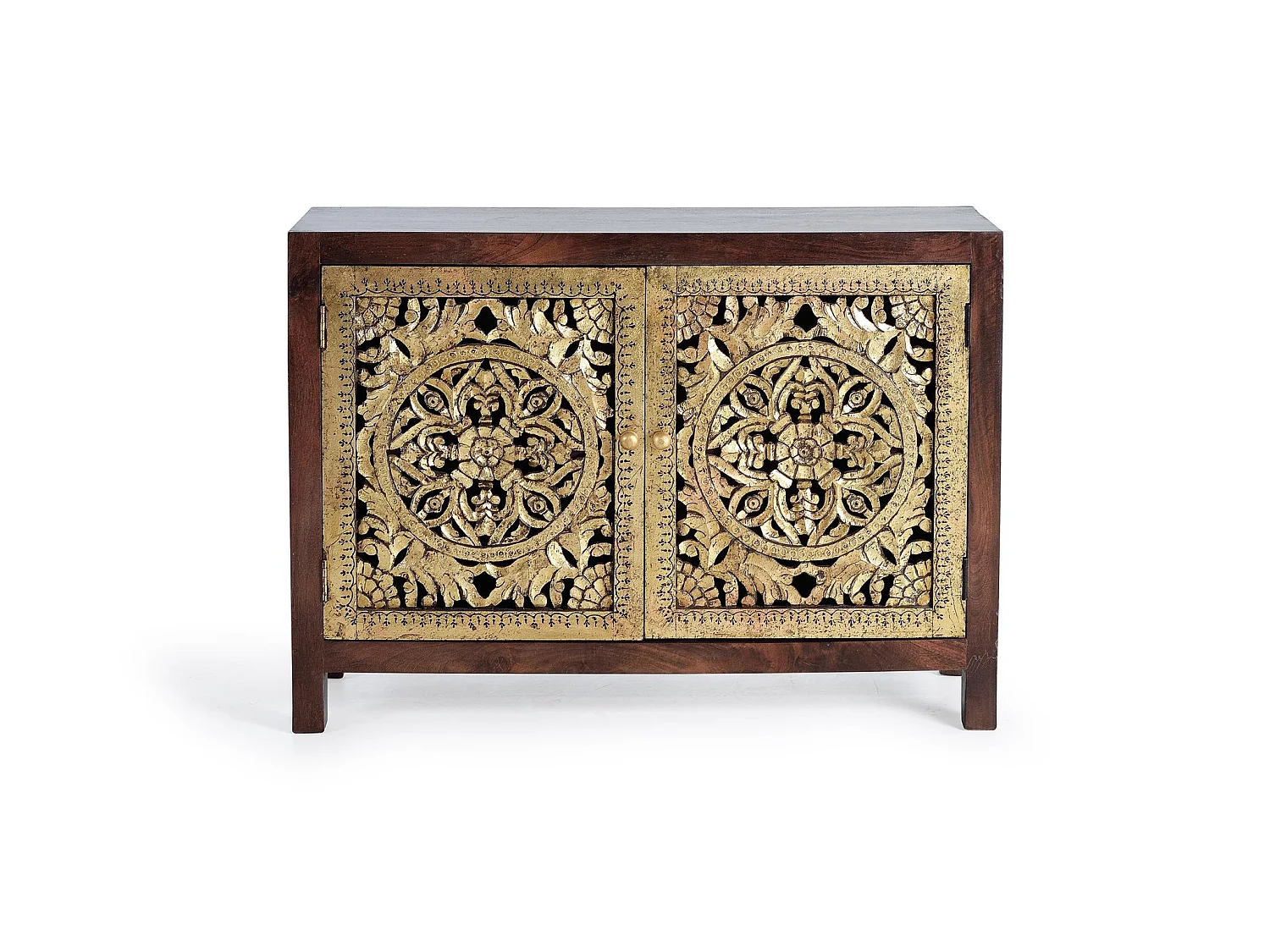 Commode en bois de manguier 110 cm, style bohème sculpté - 80 x 110 x 40 cm