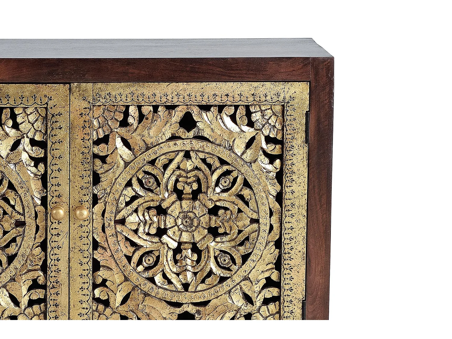 Commode en bois de manguier 110 cm, style bohème sculpté - 80 x 110 x 40 cm
