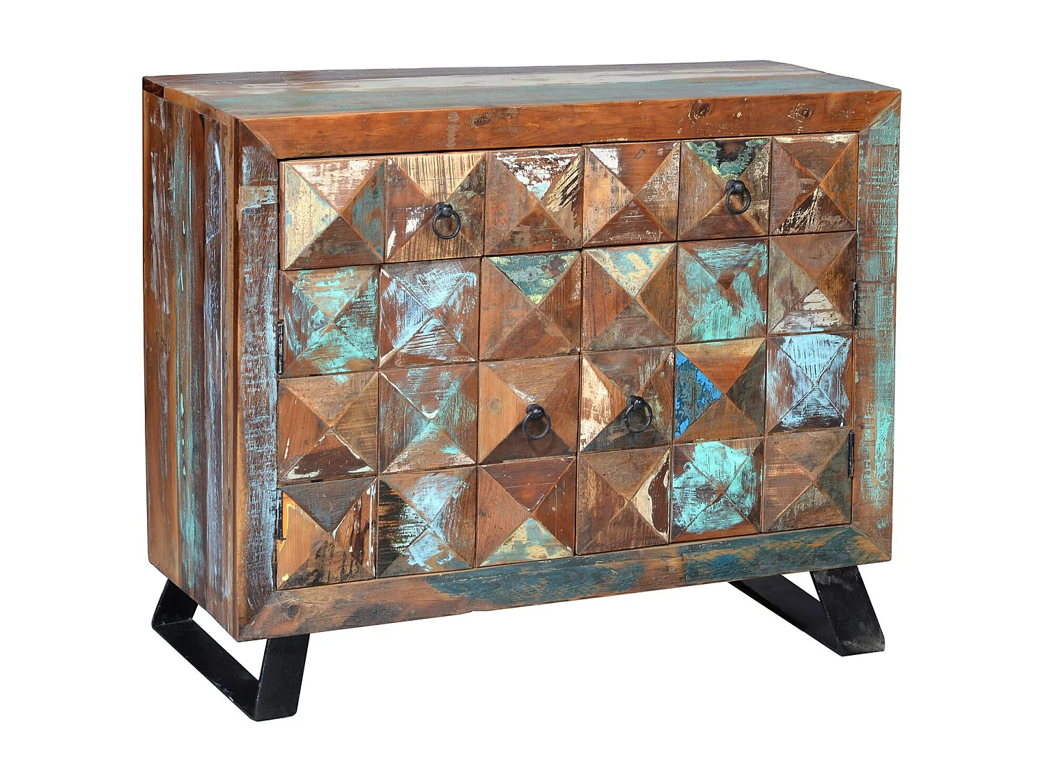 Commode exclusive en bois recyclé multicolore