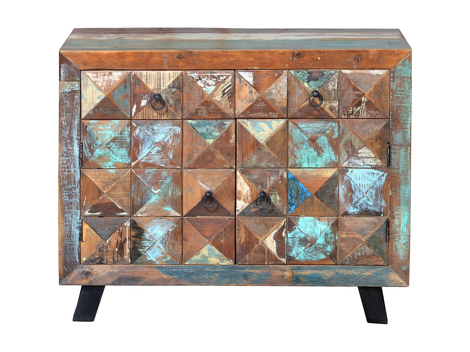 Commode exclusive en bois recyclé multicolore
