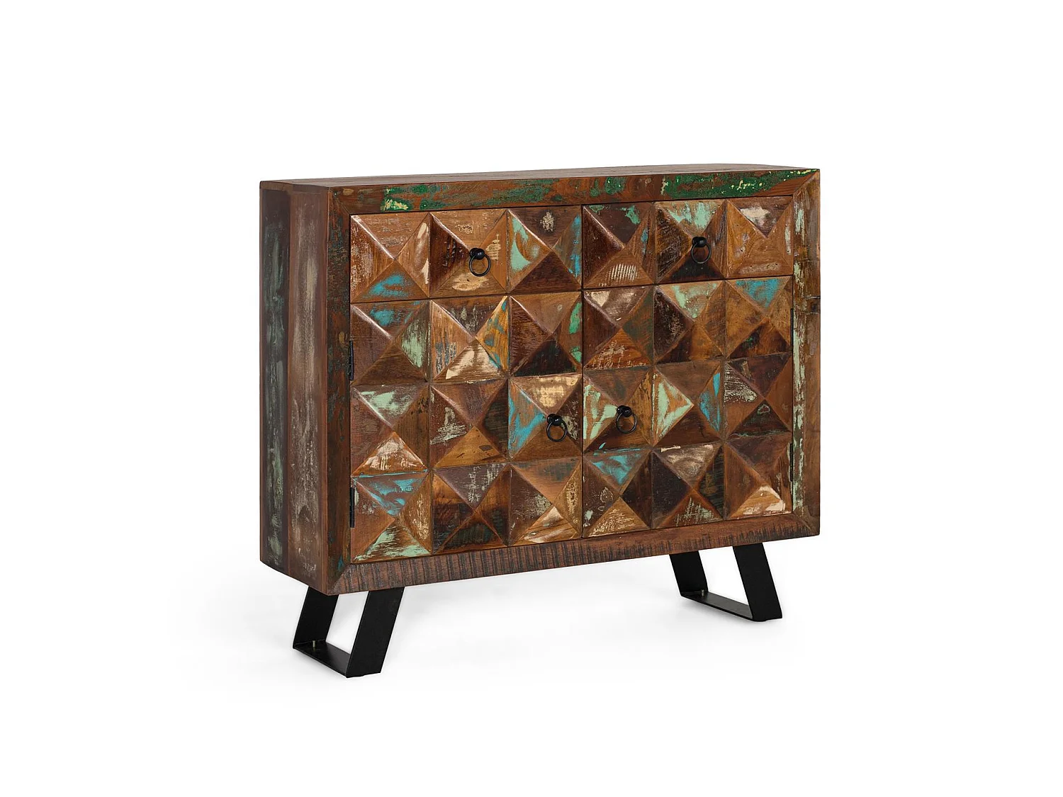 Commode en bois de manguier 100 cm, style industriel moderne - 87 x 100 x 40 cm