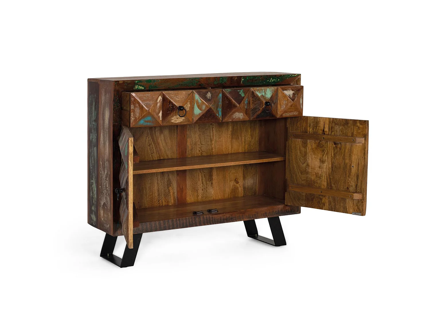Commode en bois de manguier 100 cm, style industriel moderne - 87 x 100 x 40 cm