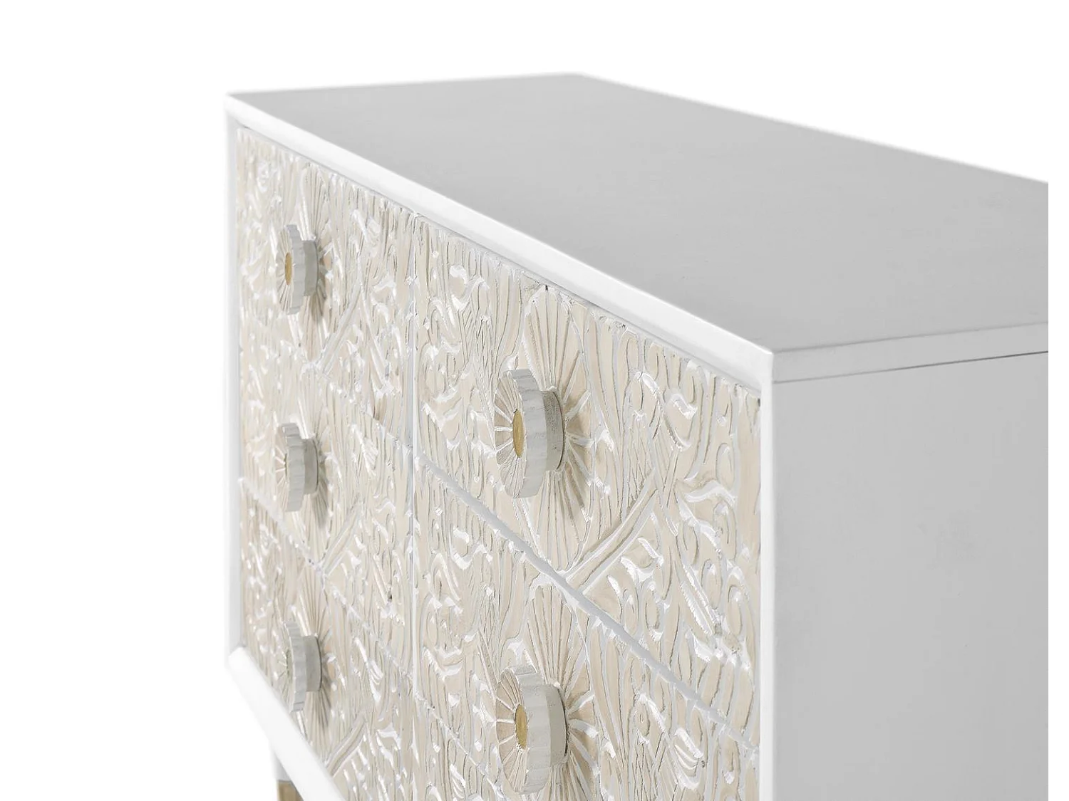 Commode en bois de manguier blanc avec détails dorés