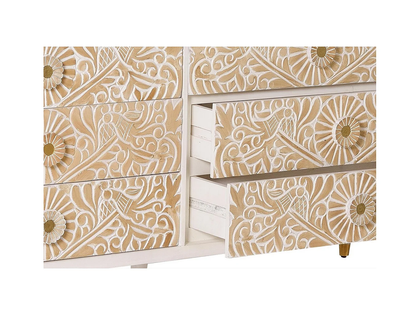 Commode en bois de manguier blanc avec détails dorés