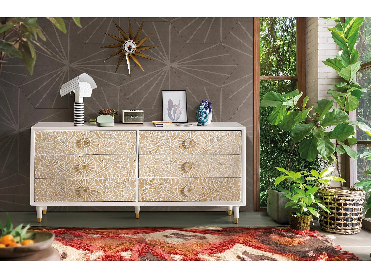 Commode en bois de manguier 170 cm, style méditerranéen moderne - 80 x 170 x 40