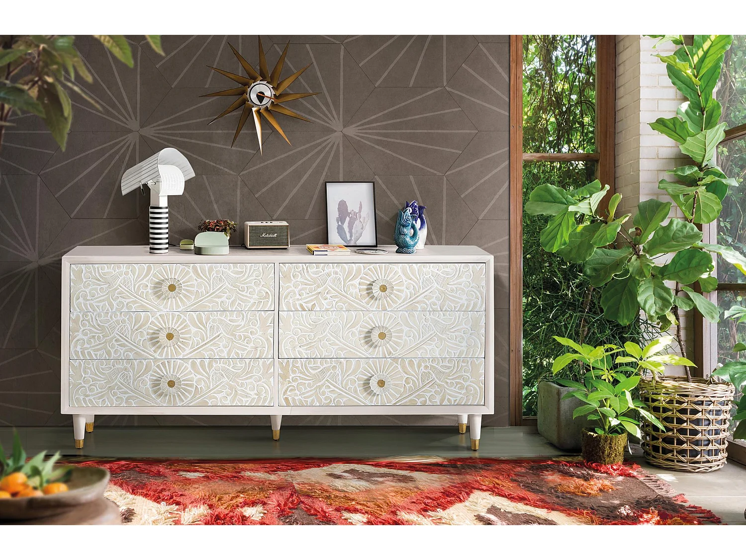 Commode en bois de manguier 170 cm, style méditerranéen moderne - 80 x 170 x 40