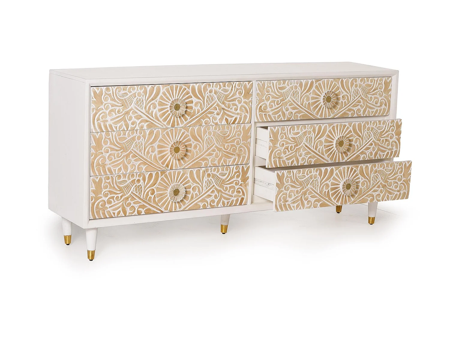 Commode en bois de manguier 170 cm, style méditerranéen moderne - 80 x 170 x 40
