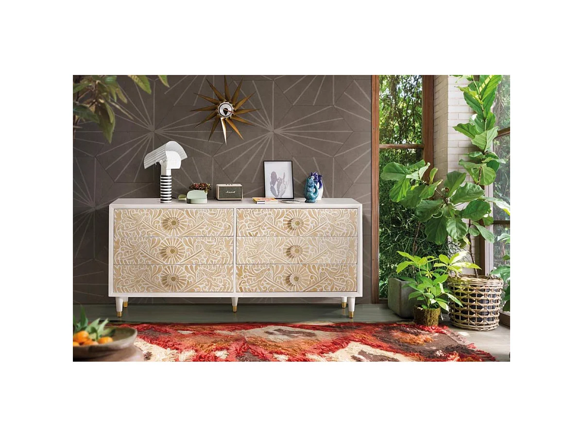 Commode en bois de manguier 170 cm, style méditerranéen moderne - 80 x 170 x 40