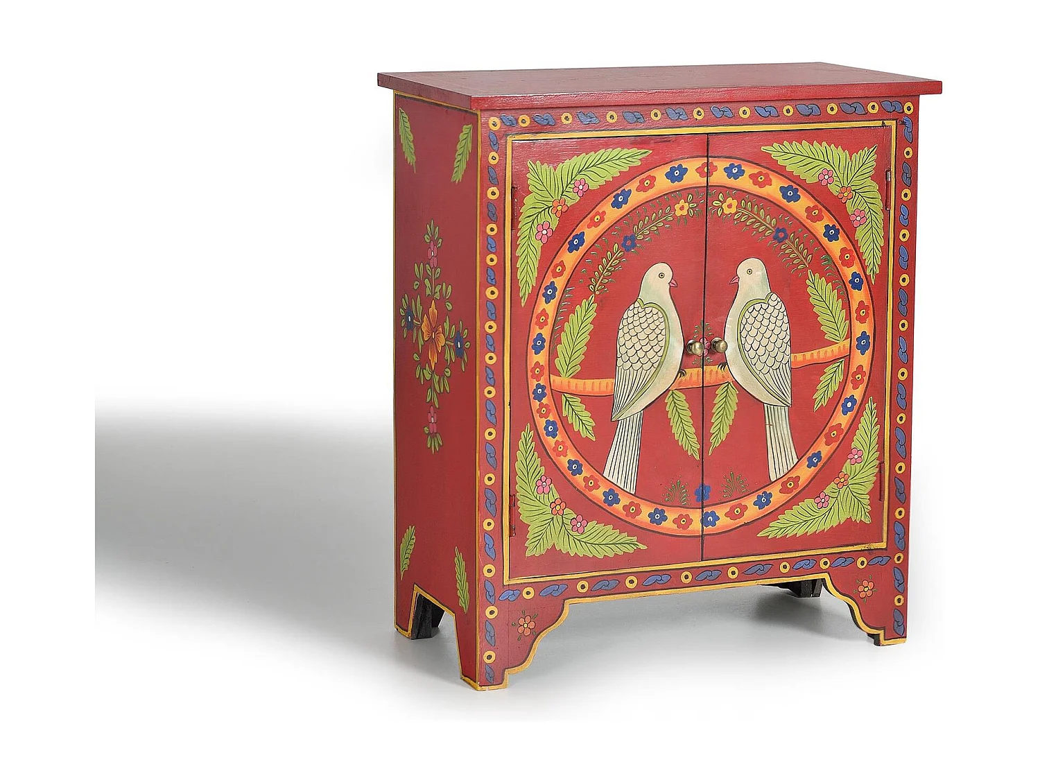 Commode en bois de manguier avec détails multicolores peints à la main