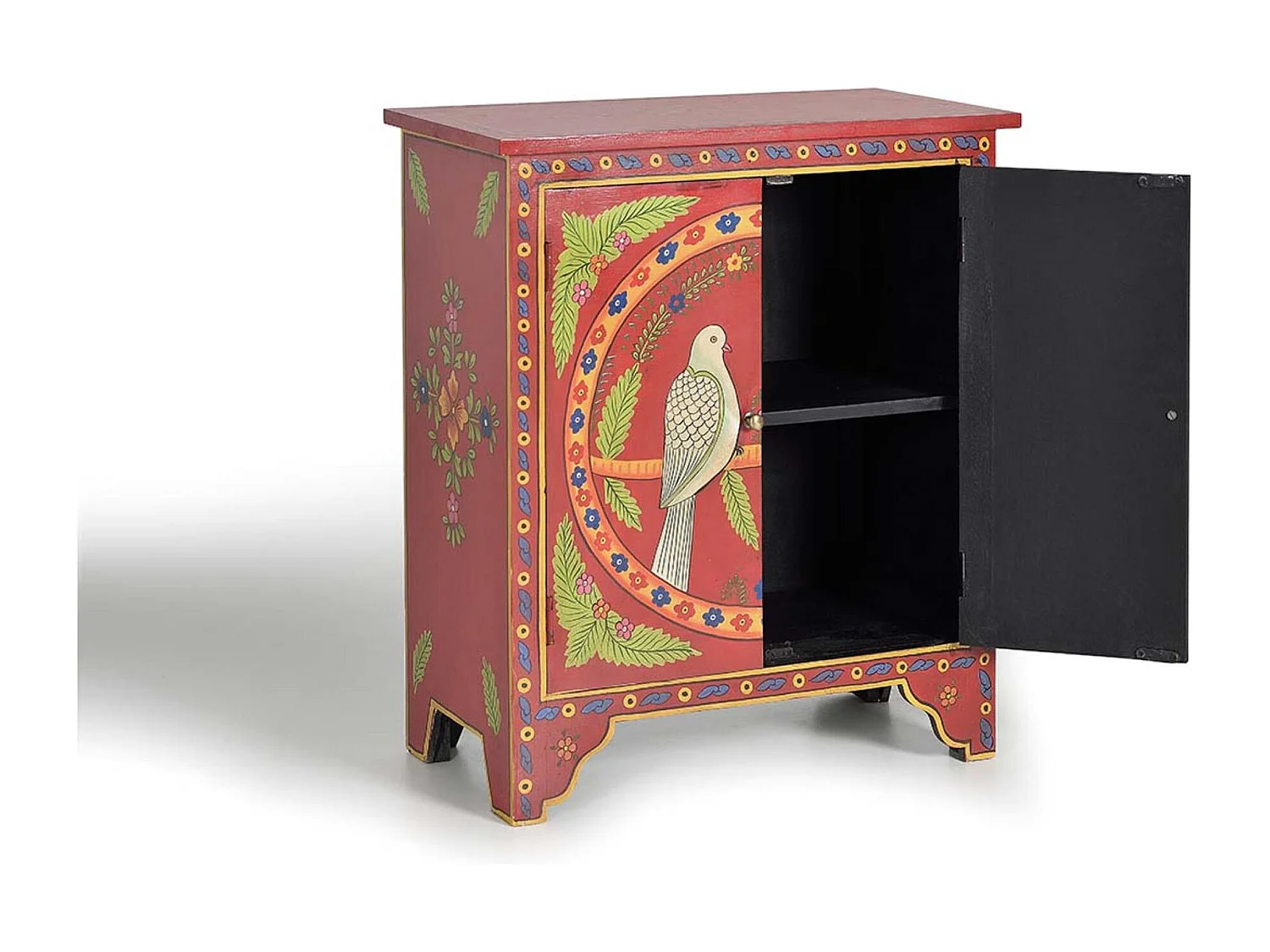 Commode en bois de manguier avec détails multicolores peints à la main