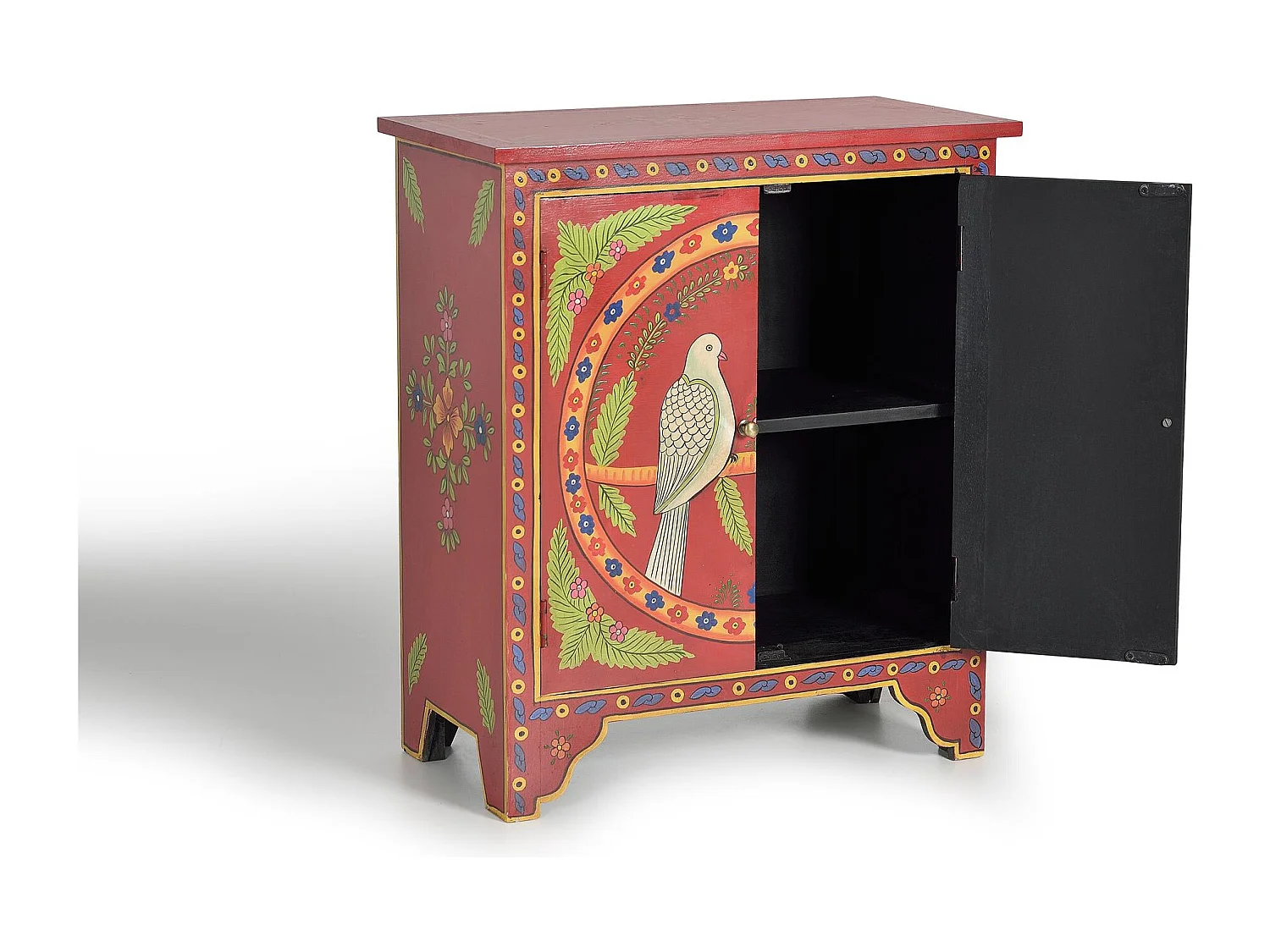 Commode en bois de manguier avec détails multicolores peints à la main