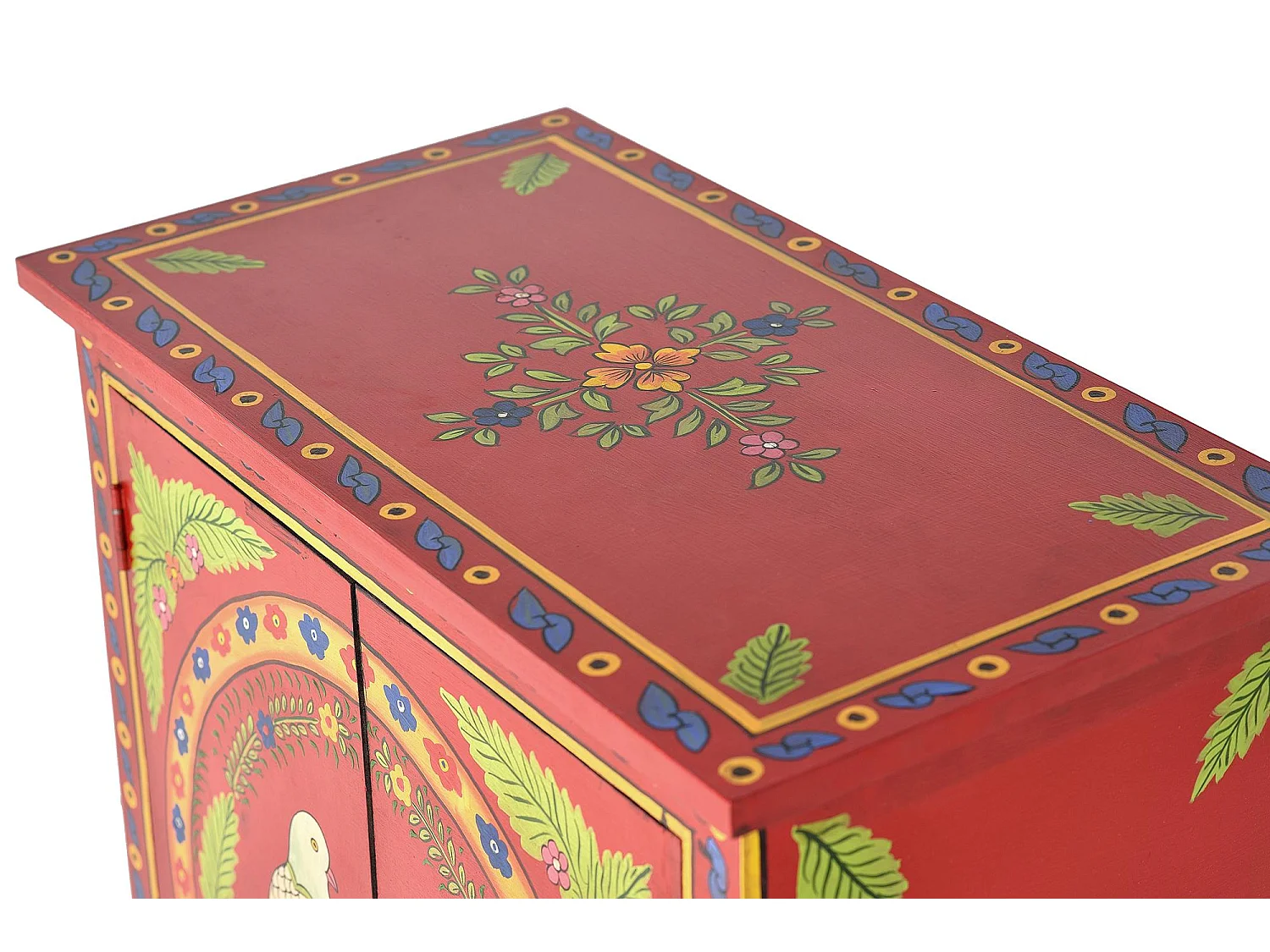 Commode en bois de manguier avec détails multicolores peints à la main