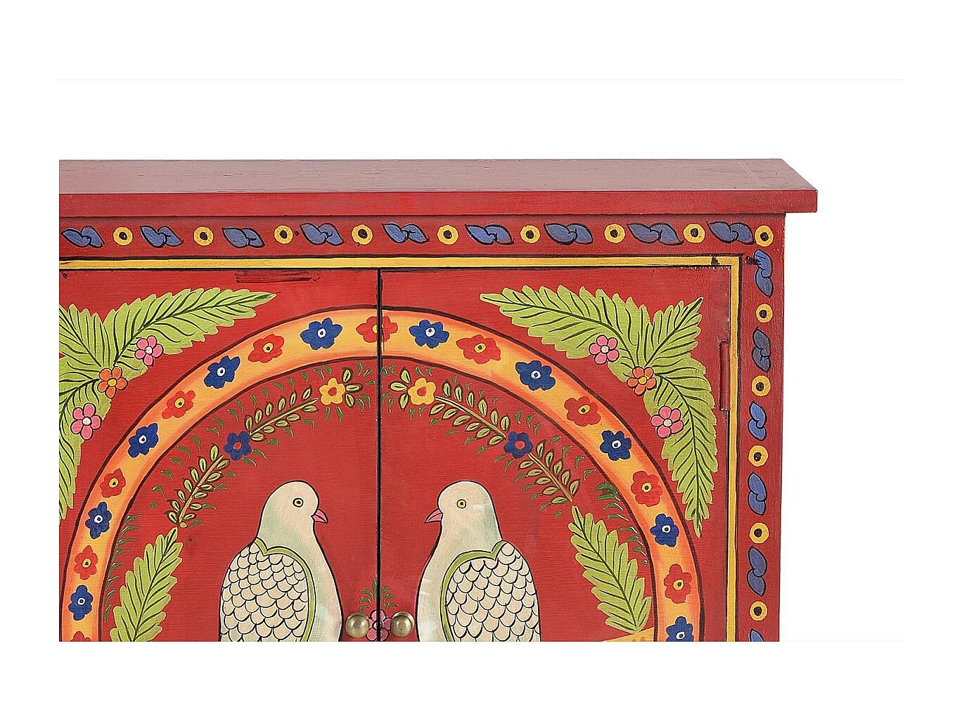 Commode en bois de manguier avec détails multicolores peints à la main