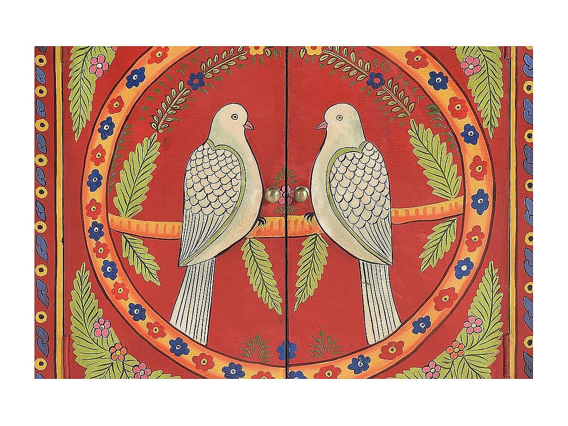 Commode en bois de manguier avec détails multicolores peints à la main