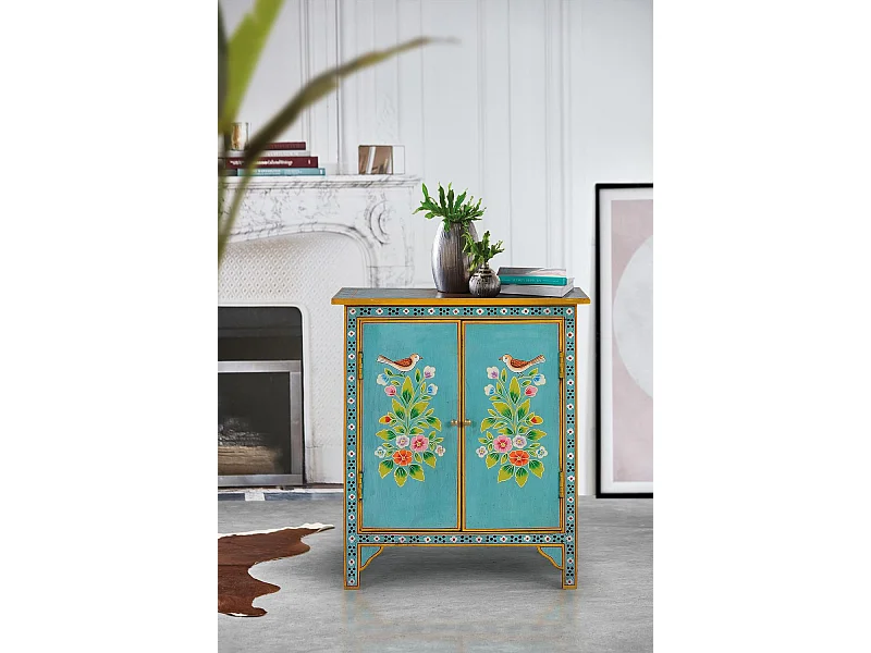 Meuble d'appoint en bois manguier turquoise
