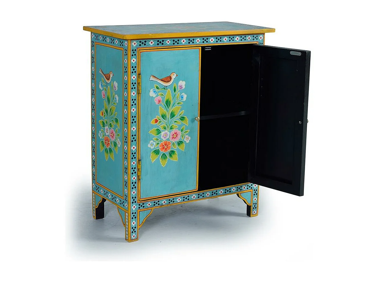 Meuble d'appoint en bois manguier turquoise