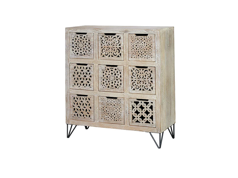 Dressoir van mangohout 112 cm, etnische boho-stijl, gesneden - 102x88x38