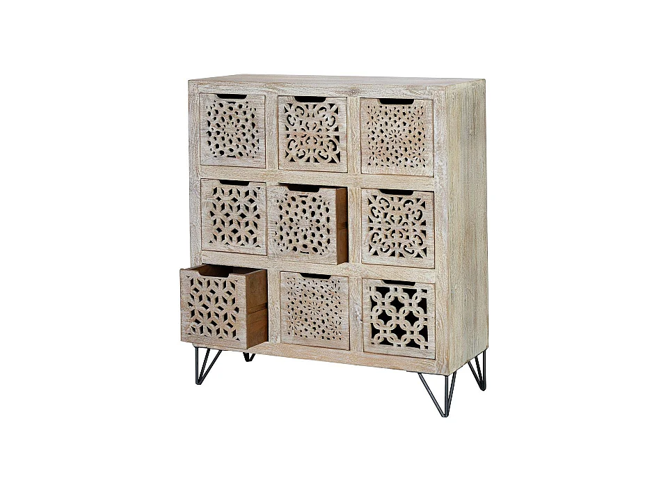 Dressoir van mangohout 112 cm, etnische boho-stijl, gesneden - 102x88x38