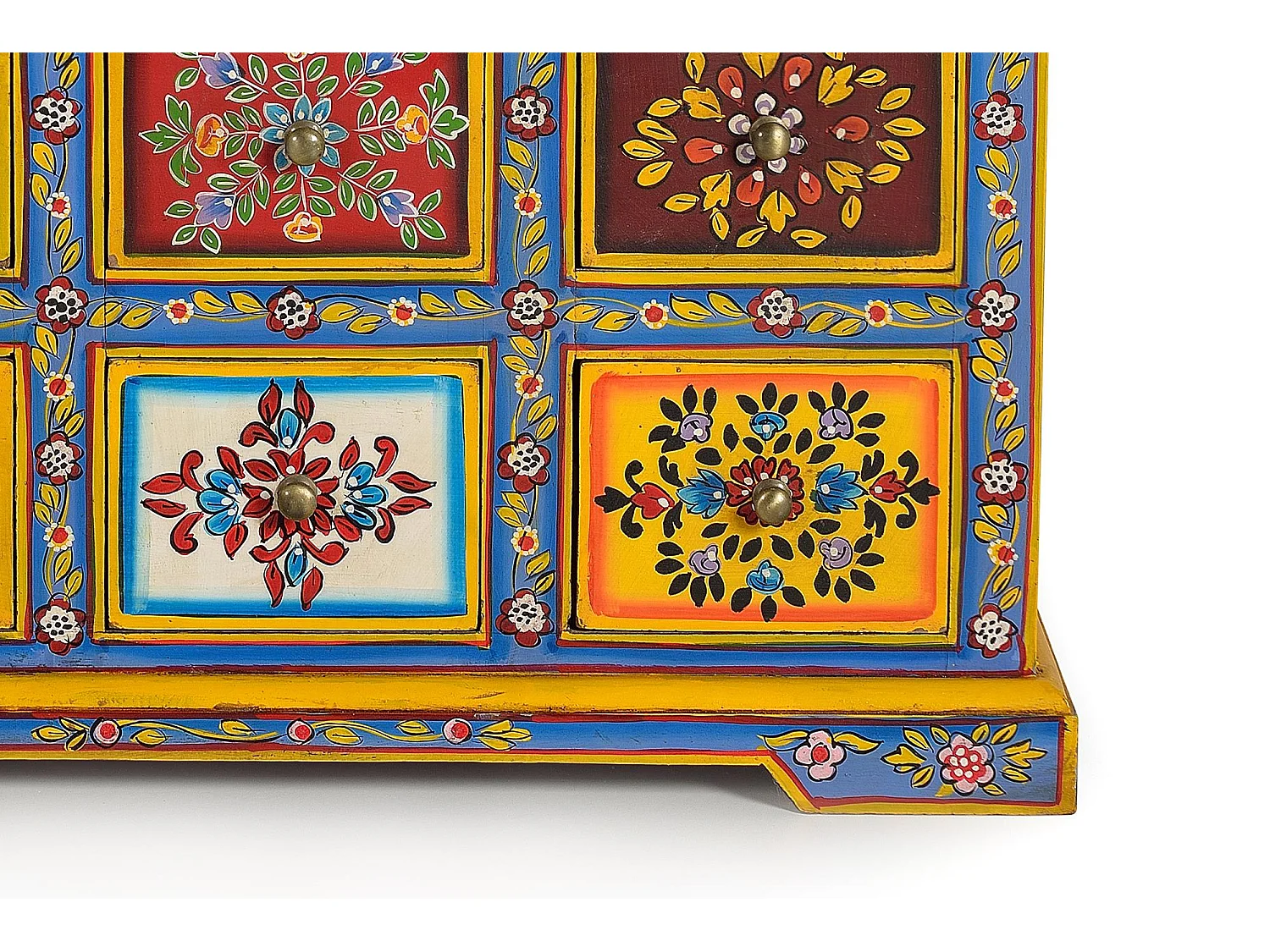 Commode en bois de manguier avec détails multicolores peints à la main