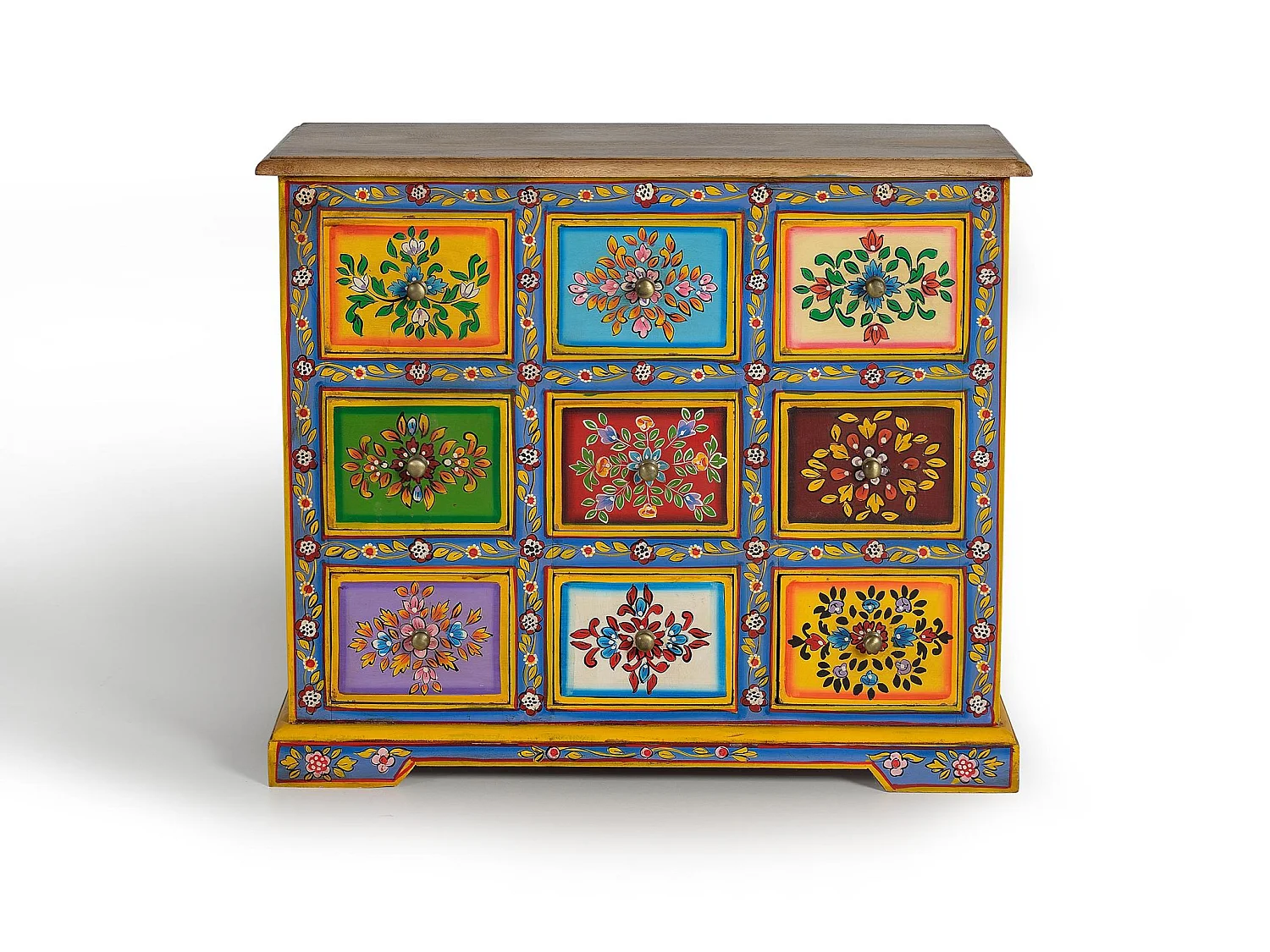Meuble d'appoint en bois de manguier, MDF 70 cm, style ethnique - 60 x 70 x 30 cm