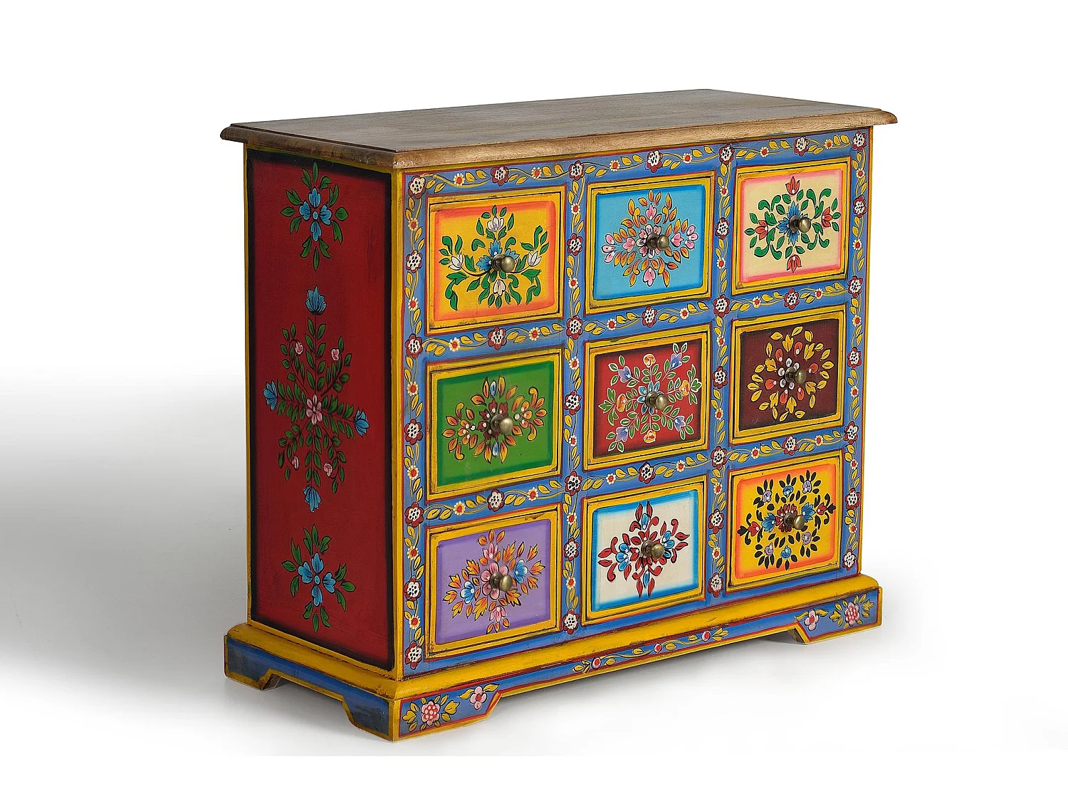 Meuble d'appoint en bois de manguier, MDF 70 cm, style ethnique - 60 x 70 x 30 cm