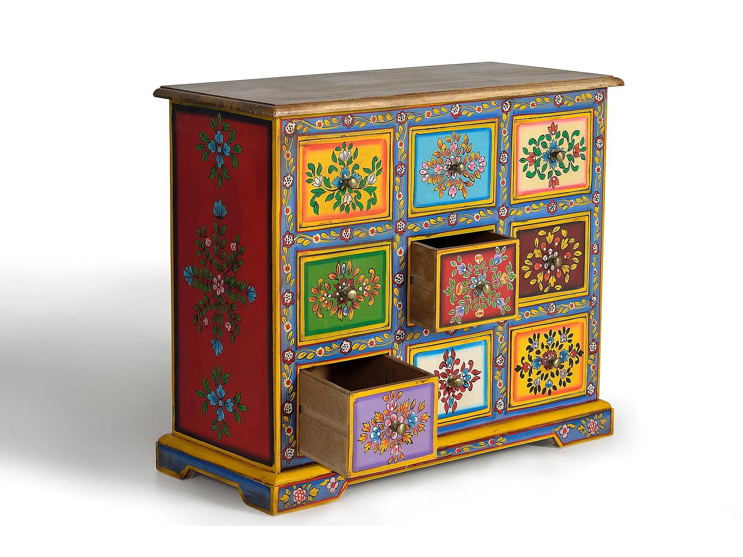 Meuble d'appoint en bois de manguier, MDF 70 cm, style ethnique - 60 x 70 x 30 cm