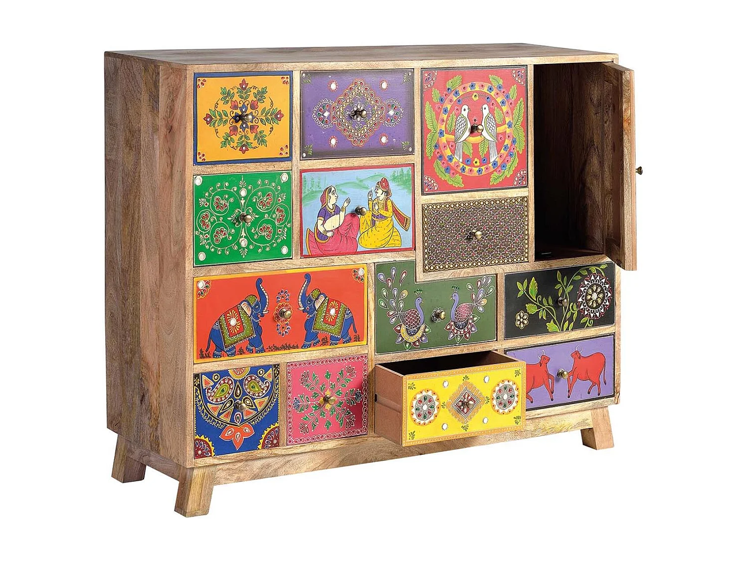 Commode multicolore en manguier peint à la main