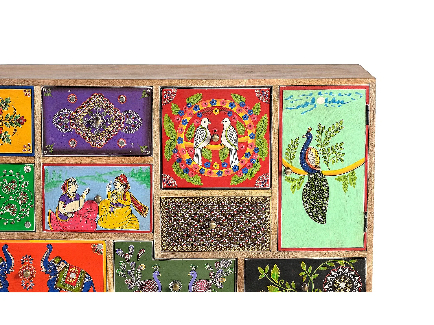 Commode multicolore en manguier peint à la main