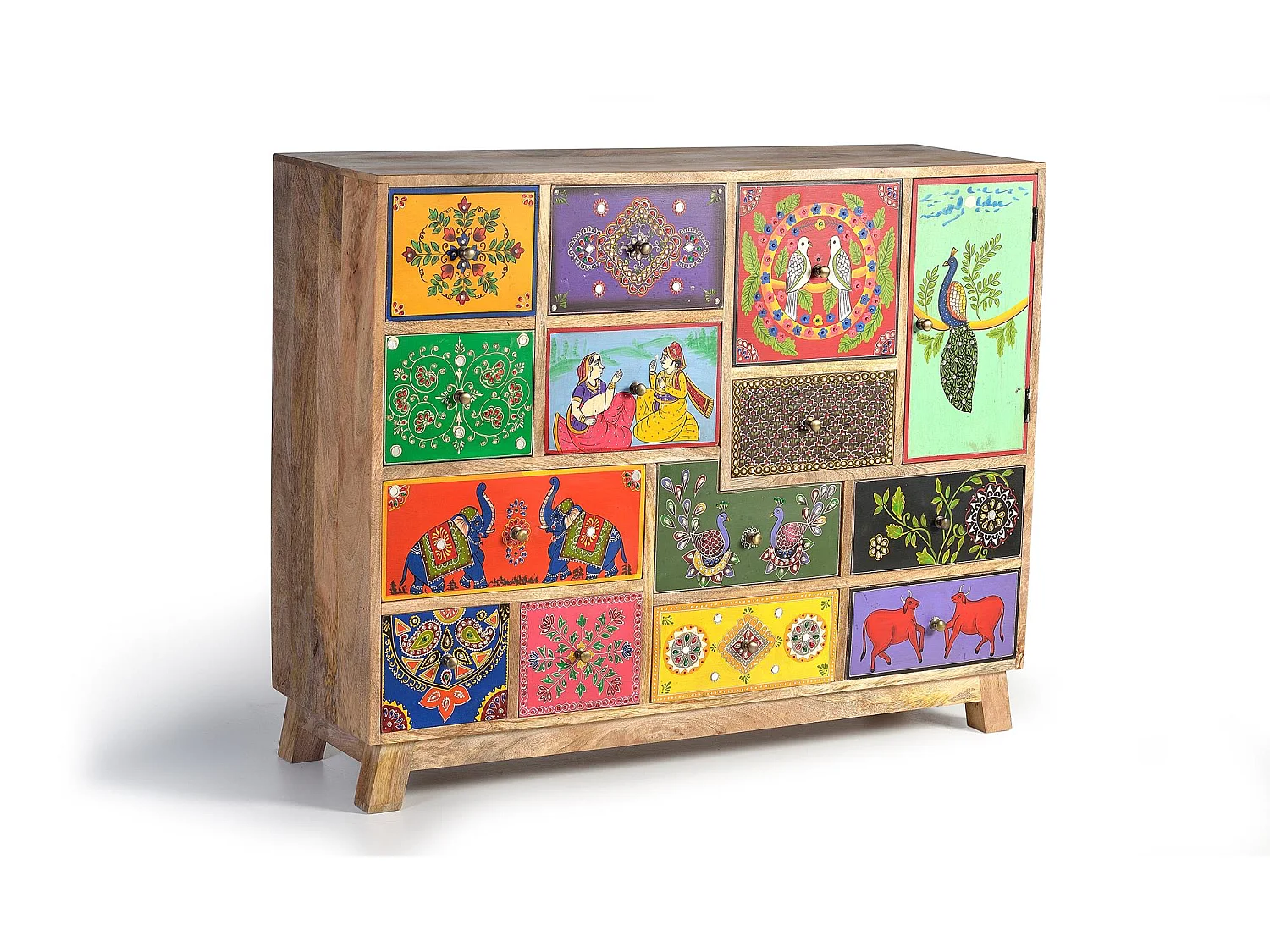 Commode multicolore en manguier peint à la main