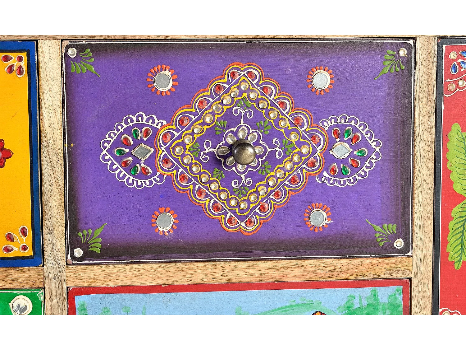 Commode multicolore en manguier peint à la main