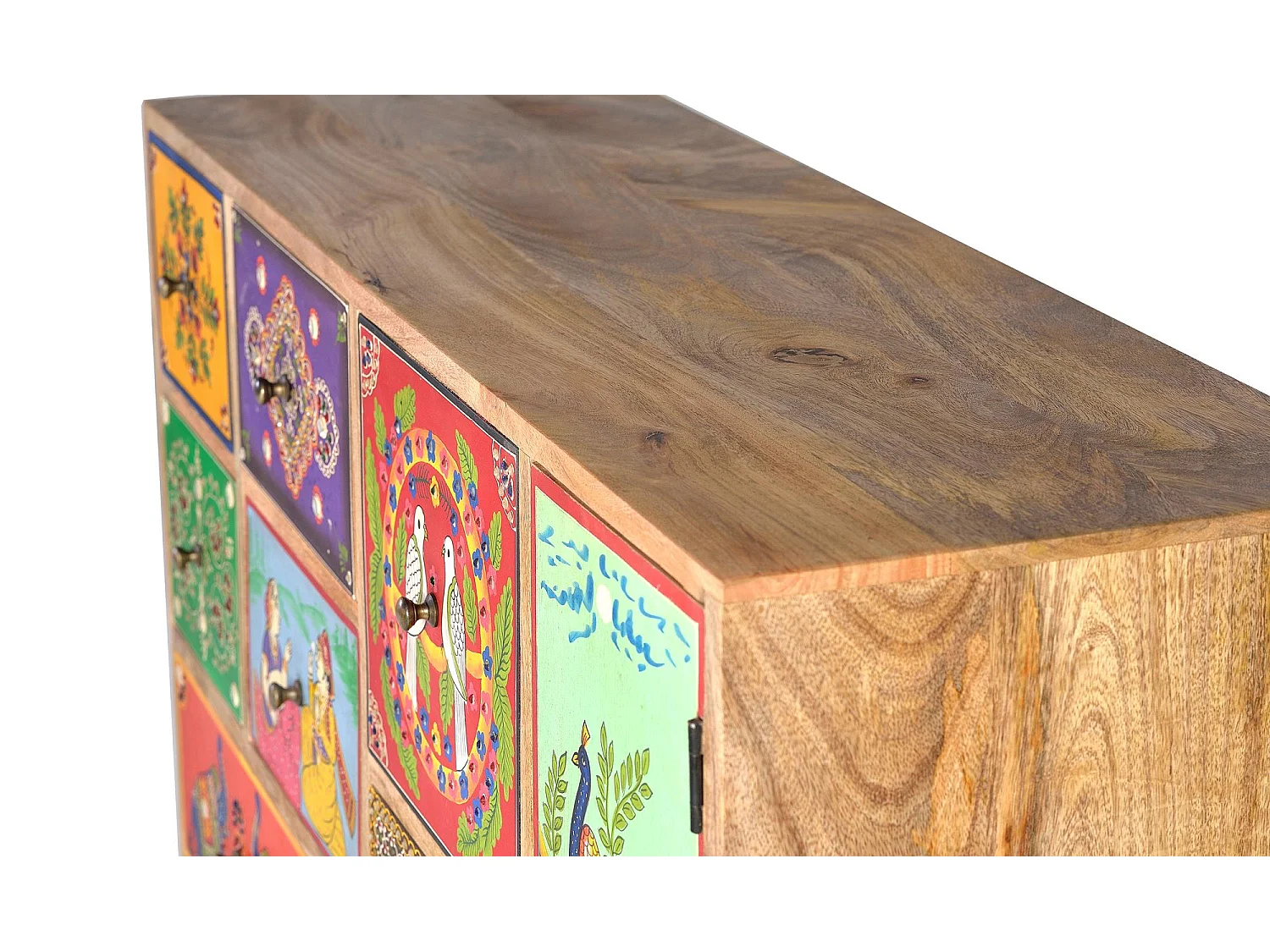Commode multicolore en manguier peint à la main