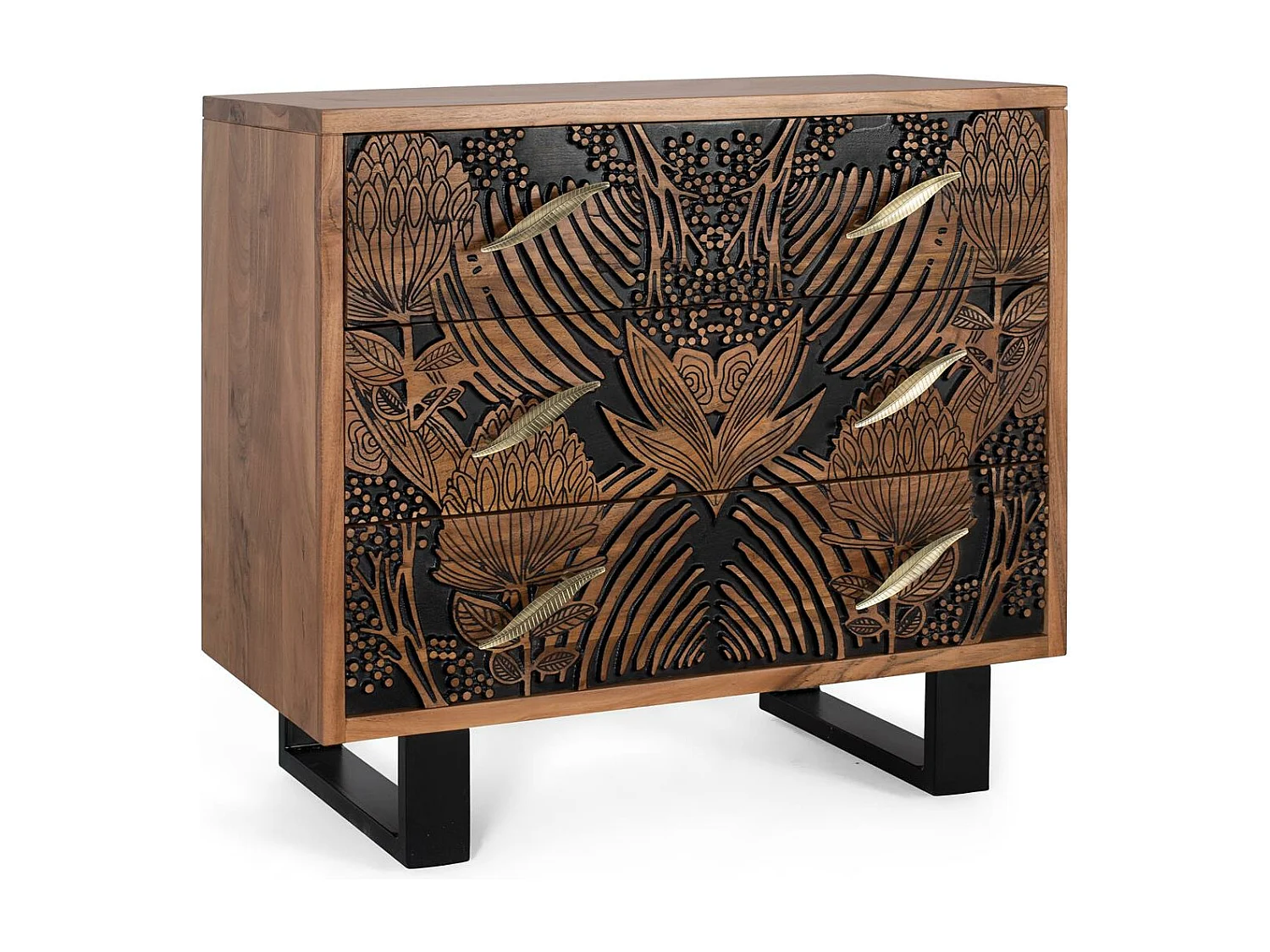 Commode bois d'acacia et métal