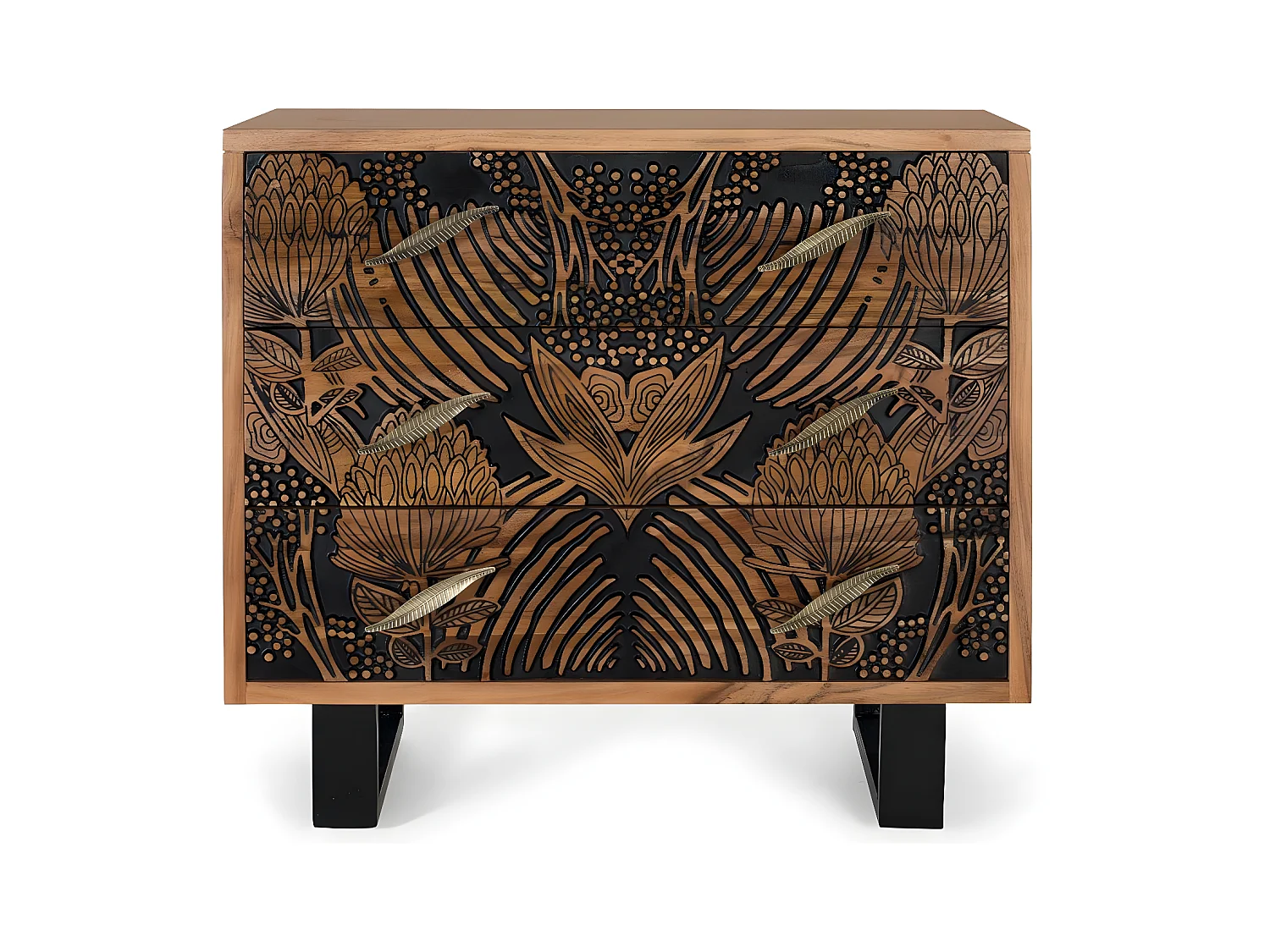 Commode bois d'acacia et métal