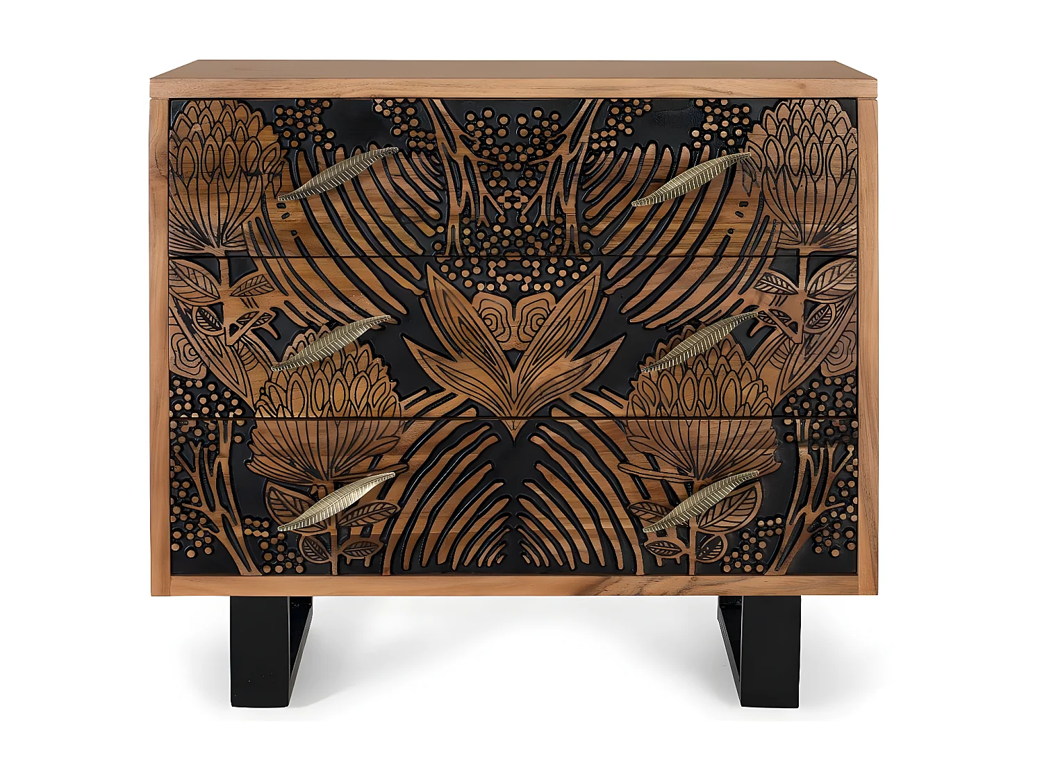 Commode bois d'acacia et métal