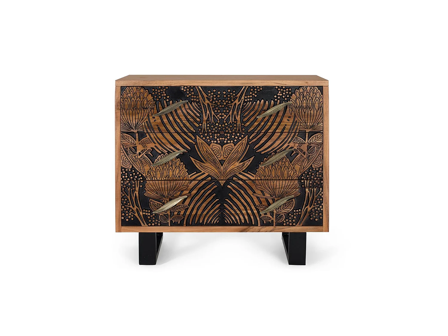 Commode en bois d'acacia 93 cm, style ethnique moderne - 83 x 93 x 40