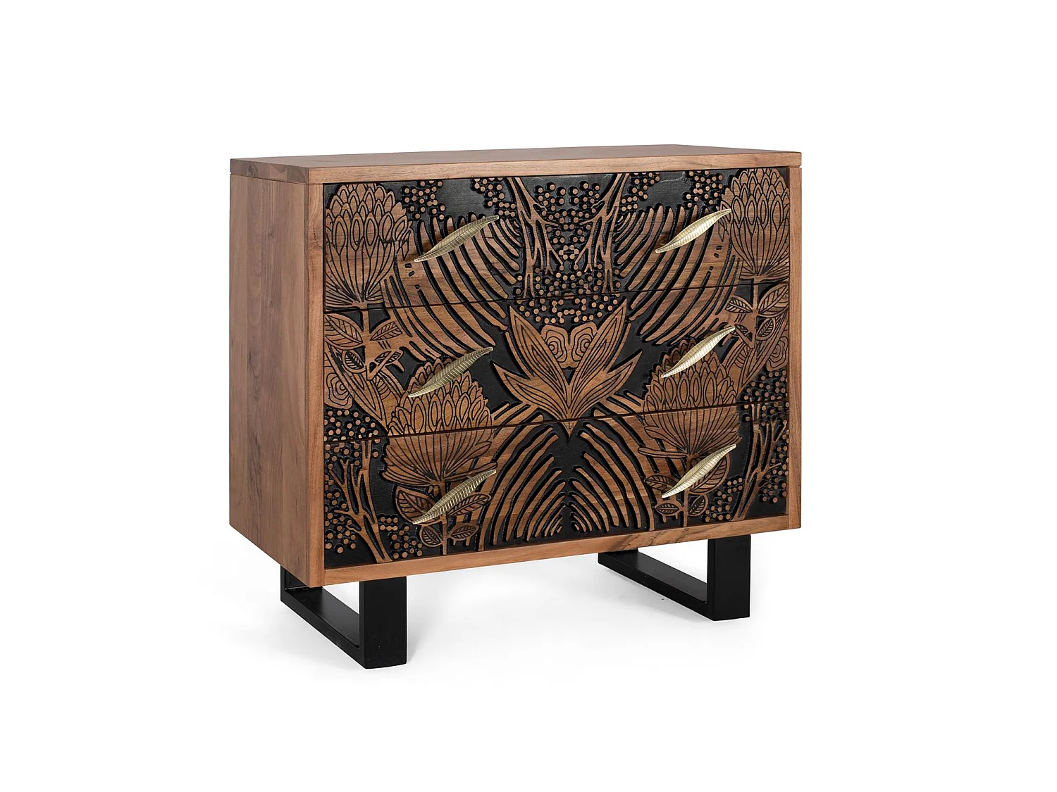Commode en bois d'acacia 93 cm, style ethnique moderne - 83 x 93 x 40