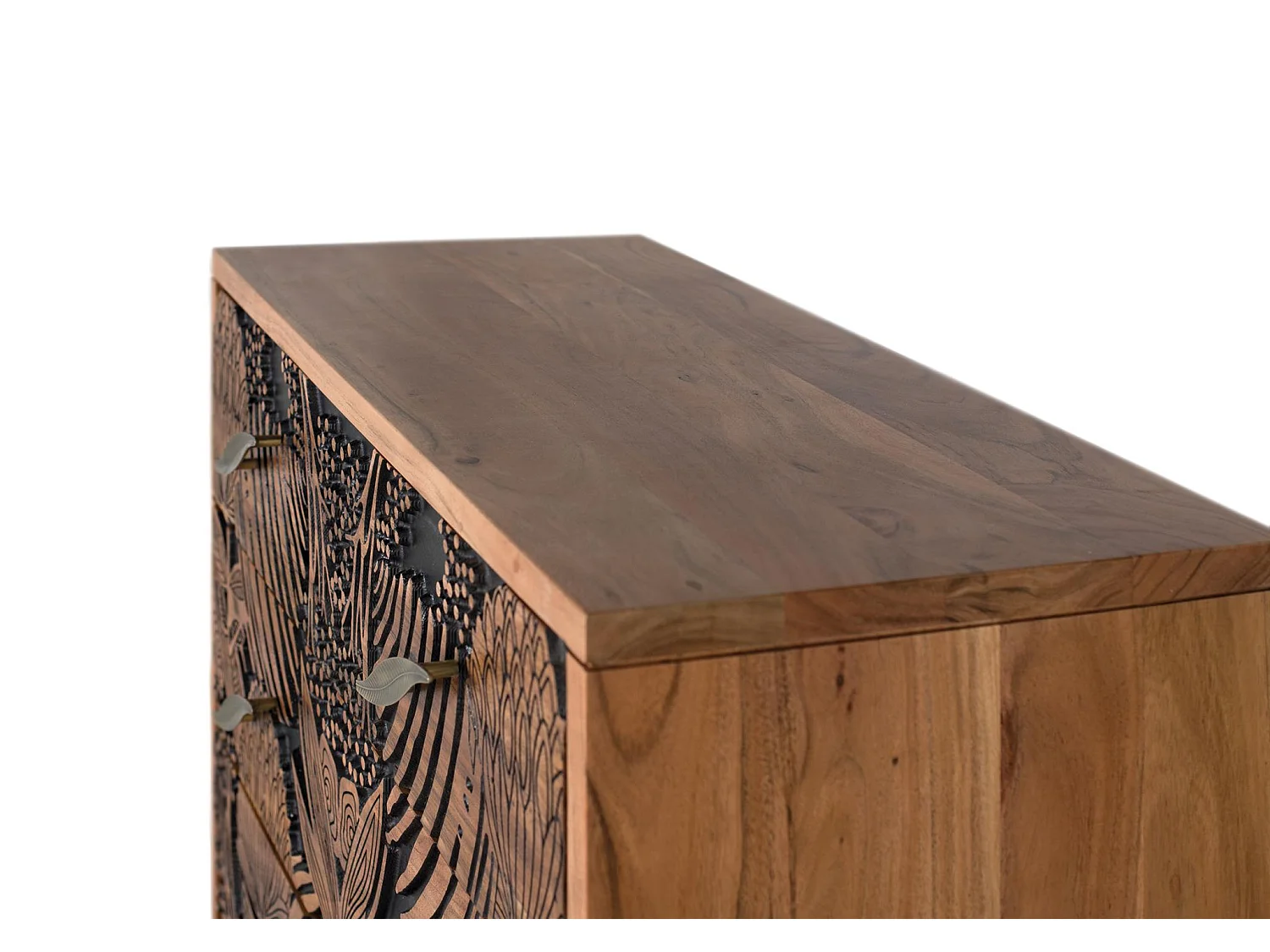 Commode en bois d'acacia 93 cm, style ethnique moderne - 83 x 93 x 40