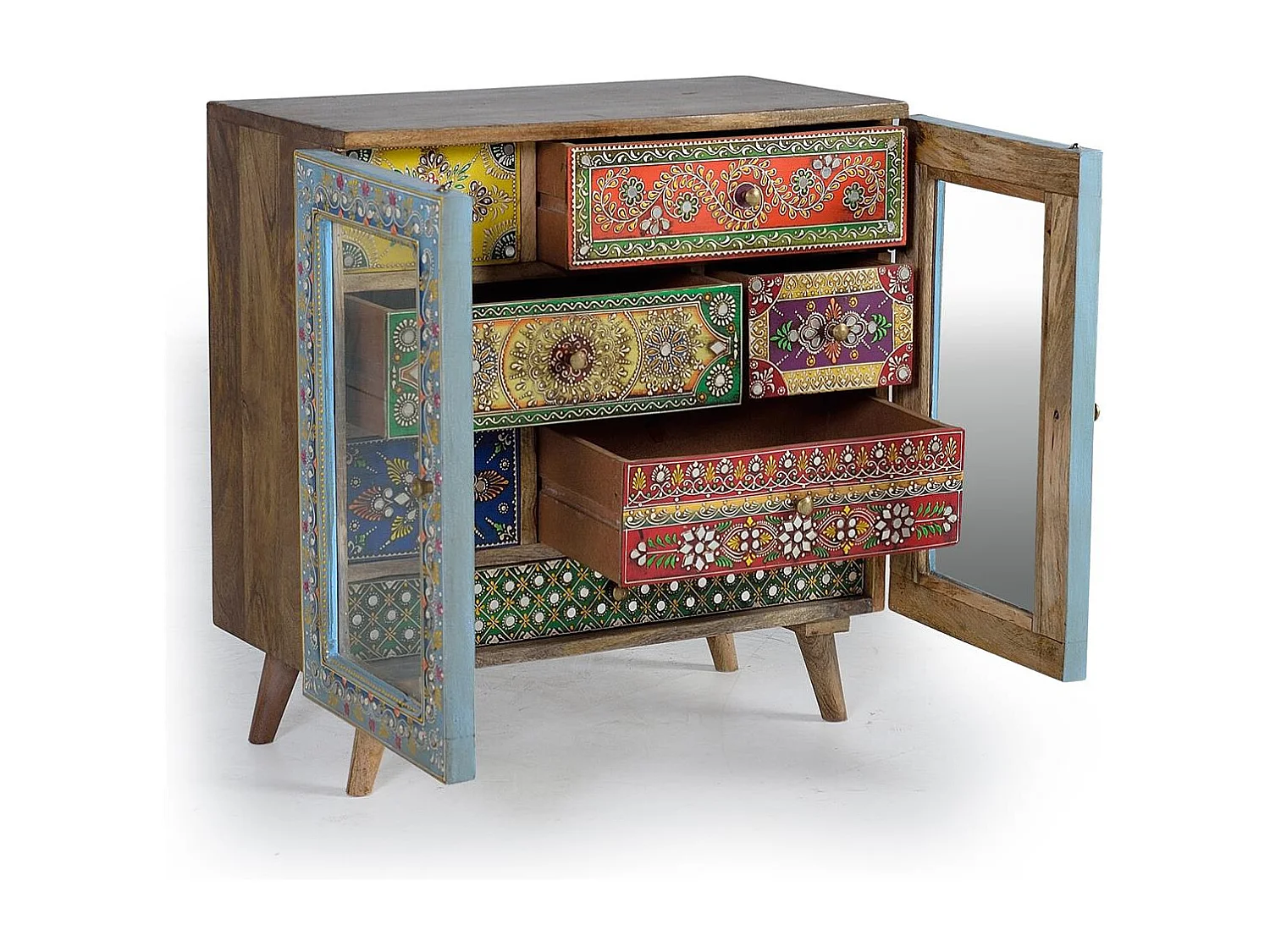 Commode en bois manguier peint à la main