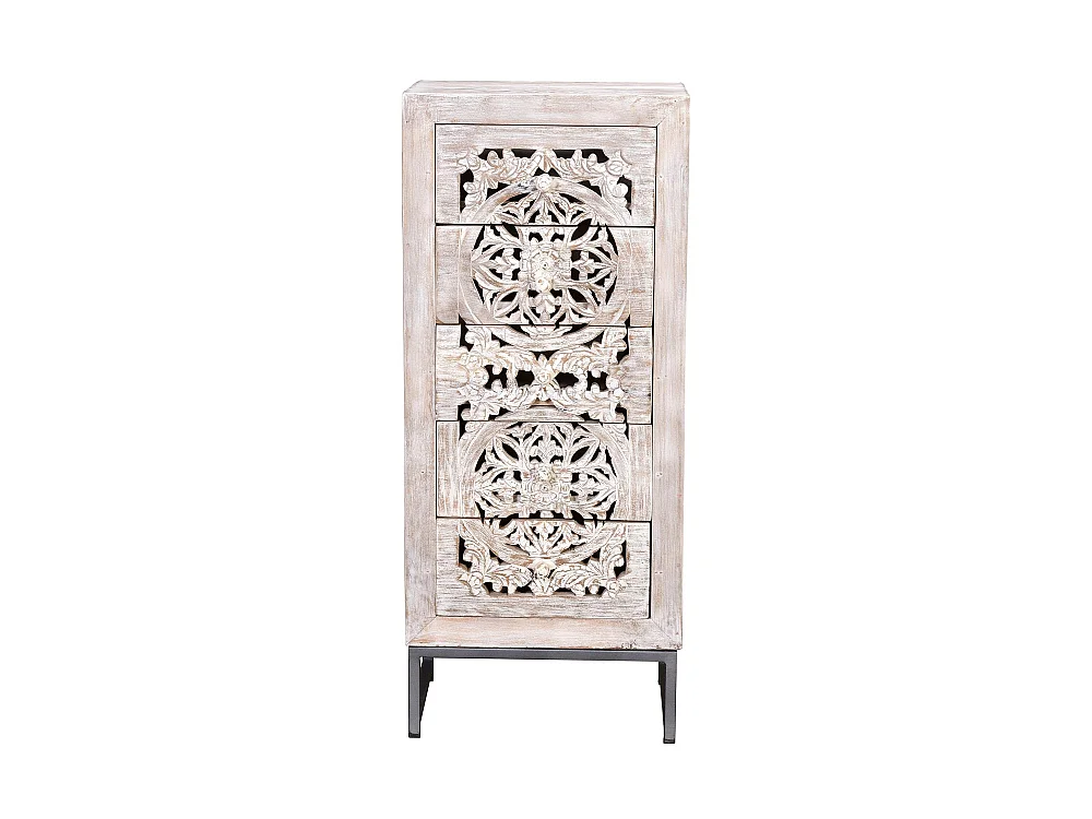 Commode en bois de manguier sculptée, style ethnique bohème, 45 cm - 106 x 45 x 35 cm